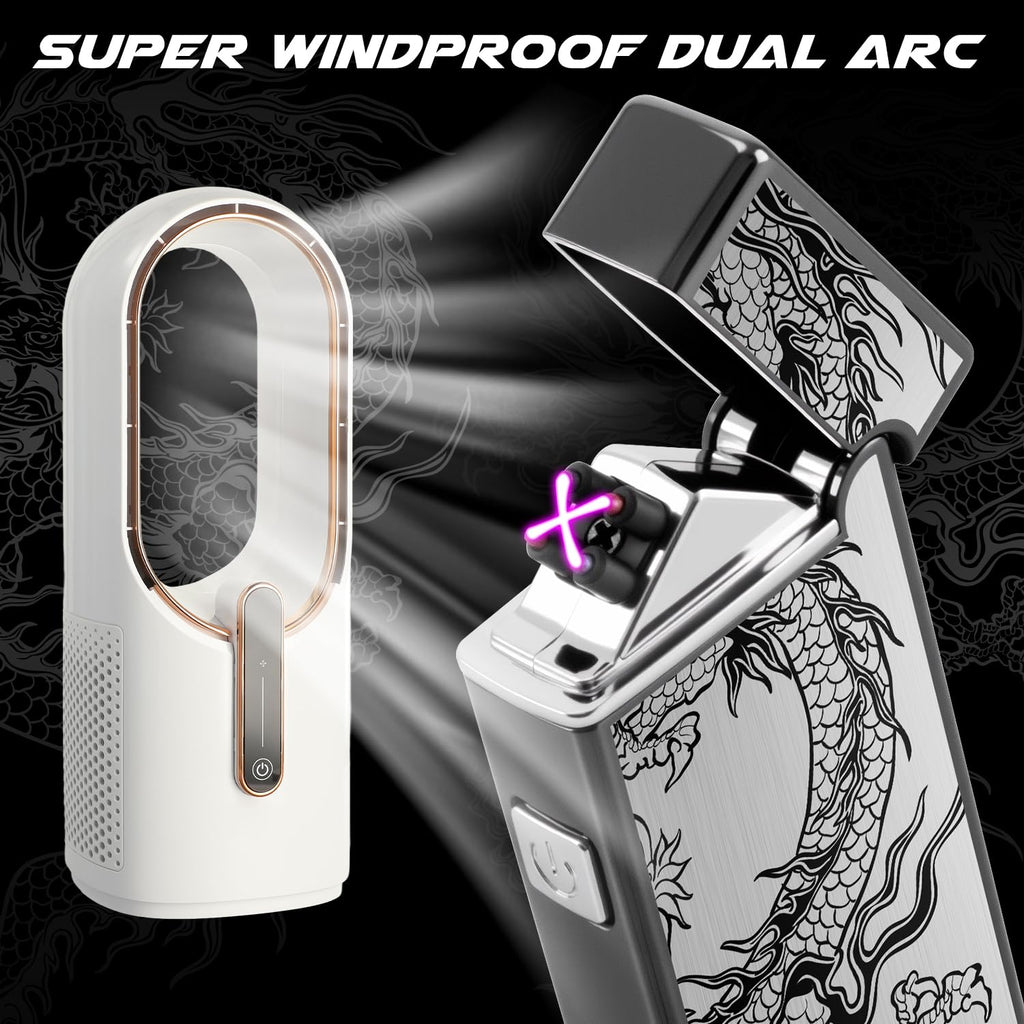LcFun Fathers Day Dad Gifts, Electric Lighter USB Rechargeable Windproof Flameless Plasma Dual Arc Lighter Small Metal Pocket Lighters for Camping, Birthday Gifts for Men Husband (Nickel Brushed)