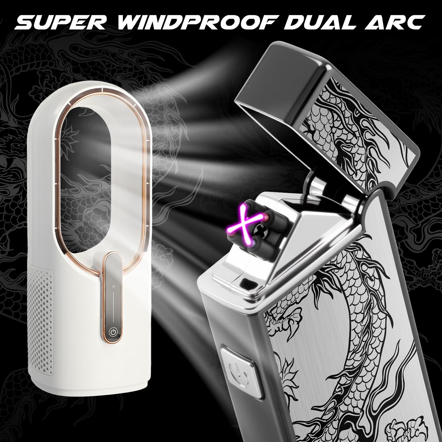 LcFun Fathers Day Dad Gifts, Electric Lighter USB Rechargeable Windproof Flameless Plasma Dual Arc Lighter Small Metal Pocket Lighters for Camping, Birthday Gifts for Men Husband (Nickel Brushed)
